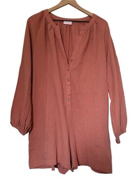 Pink Lily Soft Clay-Pink Button Front Gauze Romper